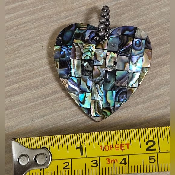 VINTAGE Sterling Silver Sally C Treasures Abalone Shell Reversible Heart Pendant - Picture 11 of 15